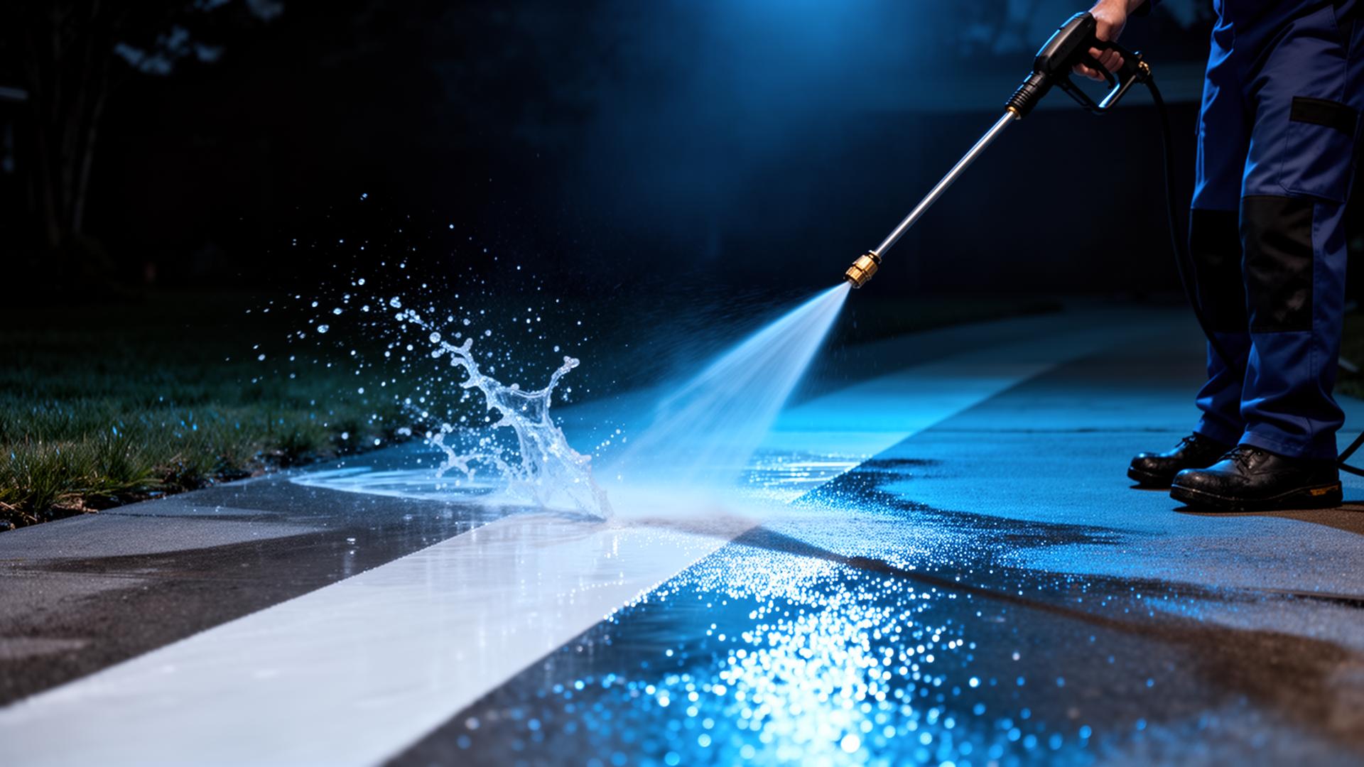 Pressure washing a driveway